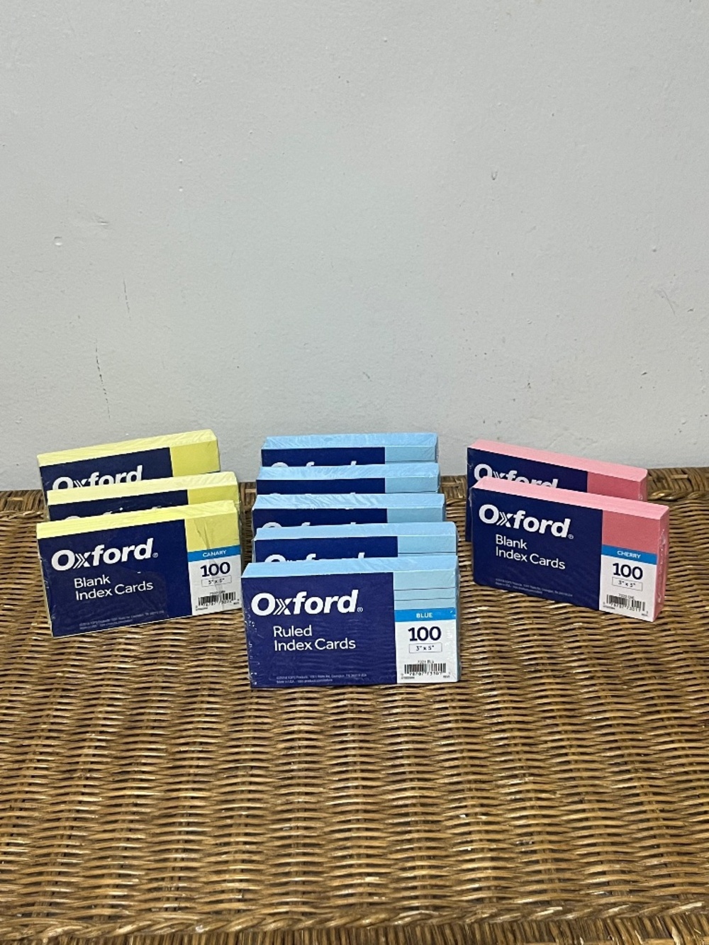 Oxford Index Cards - Blank & Ruled. Set of 10 (3:Y, 5B, 2 P). Sz. 3"X5"